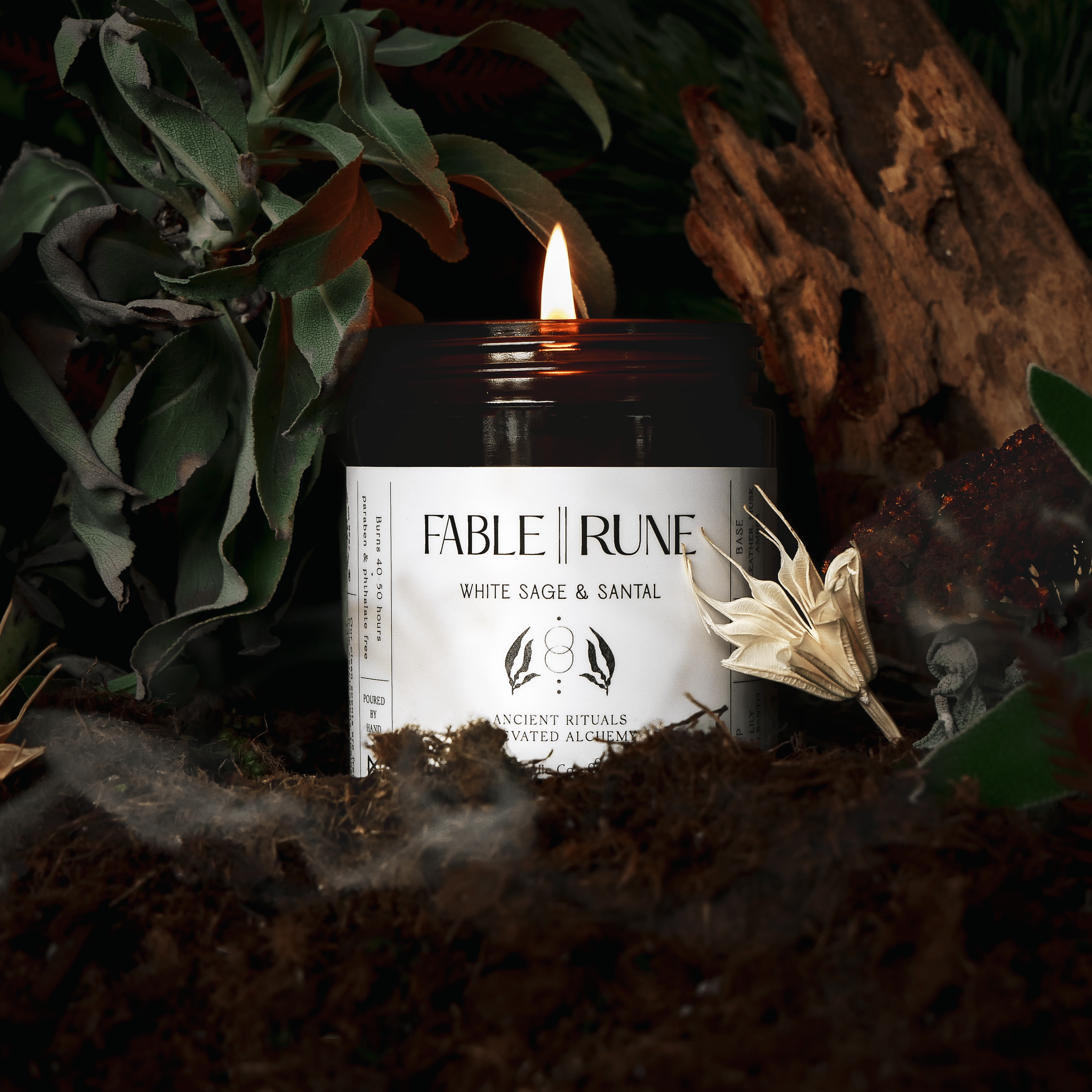 FABLERUNE Candle 8 oz WHITE SAGE &amp; SANTAL SOY CANDLE