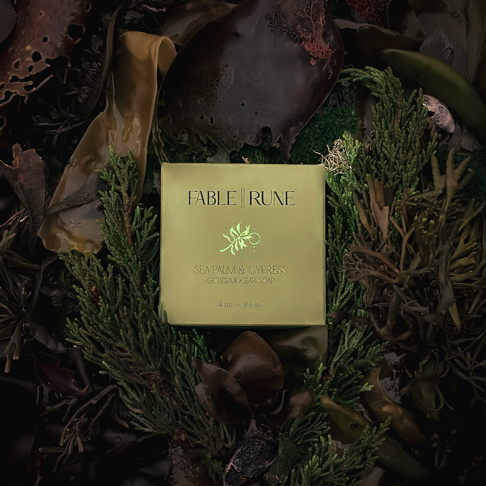 sea palm bar soap on a natural background with greenery